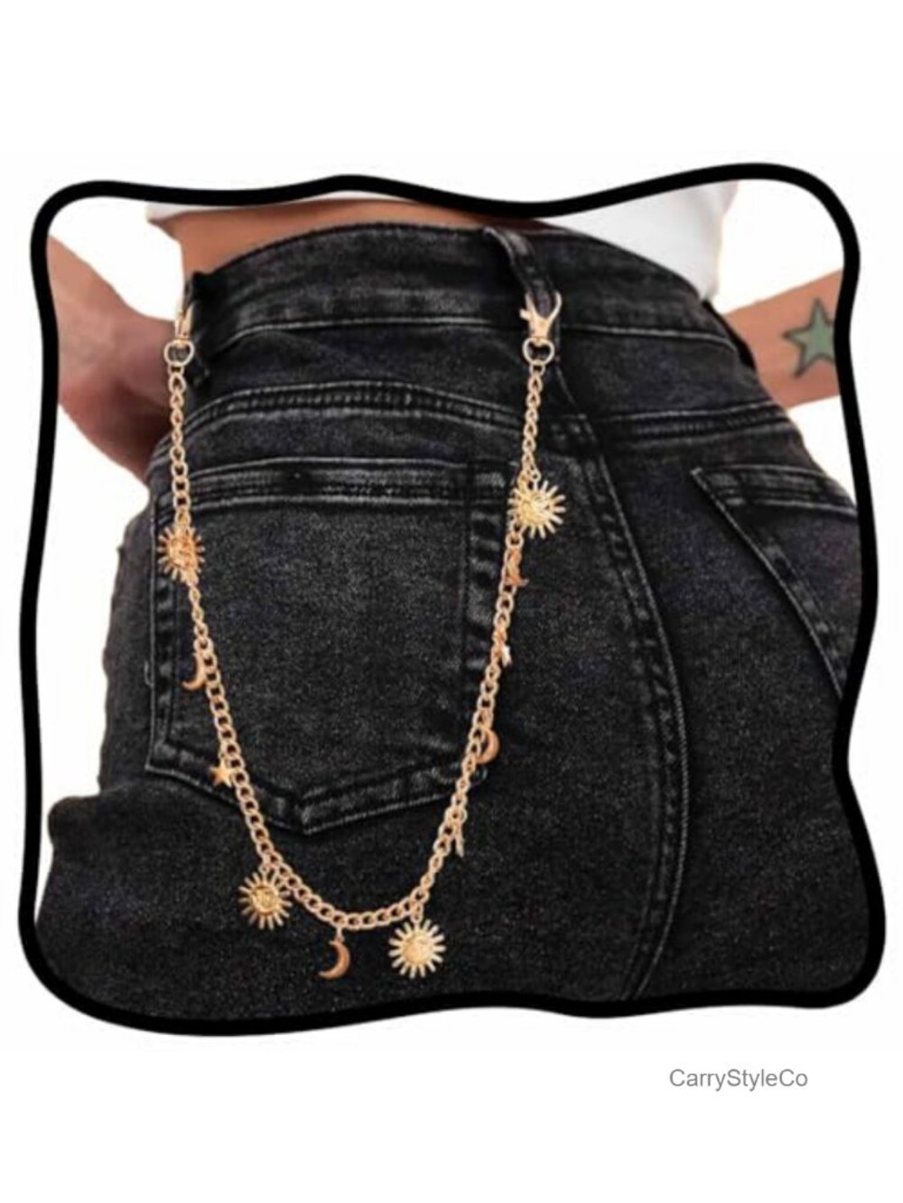 Punk Sun Moon Jeans Pants Chain with Lobster Clasps for Women Hip Hop Wallet